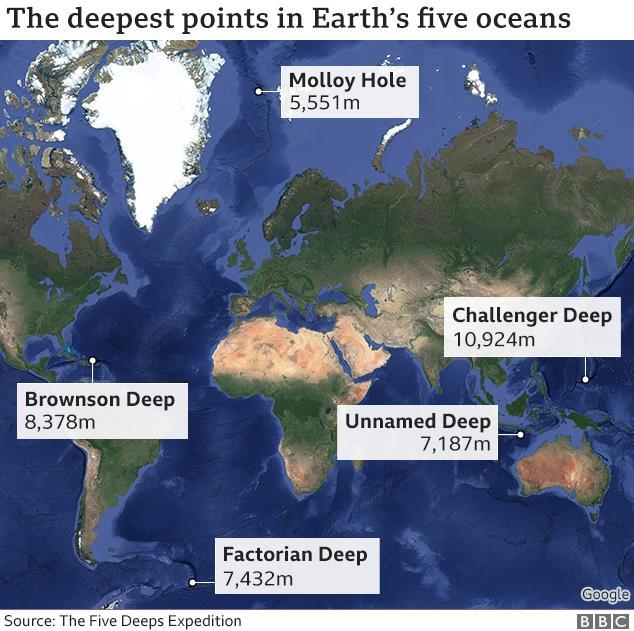Самые глубокие точки океанов Земли нанесли на карту