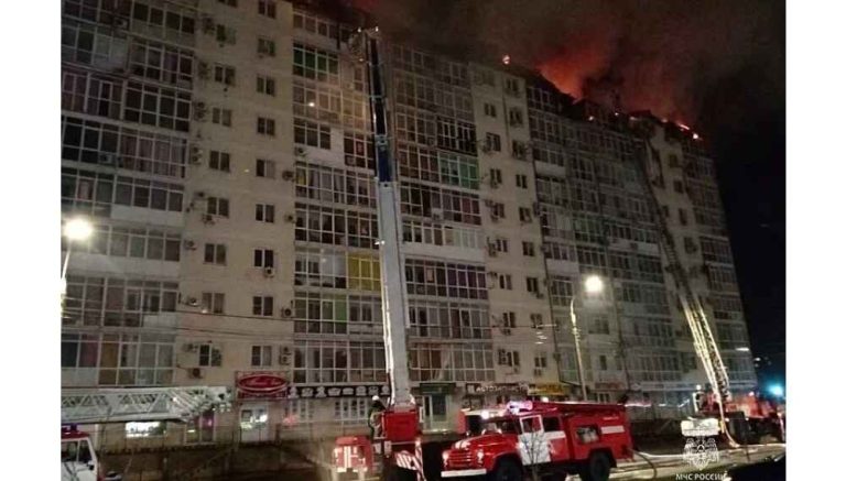 Пожар в многоэтажном доме в Анапе